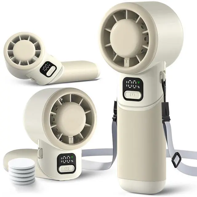 Main image of Portable Handheld Turbo Fan, 4000mAh Rechargeable Mini Personal Fan, 5 Speeds, USB-C 90° Adjustable Desk Fan, Aroma Diffuser, Up to 12H Cooling for Travel, Office, Makeup, Beach, Cream Beige