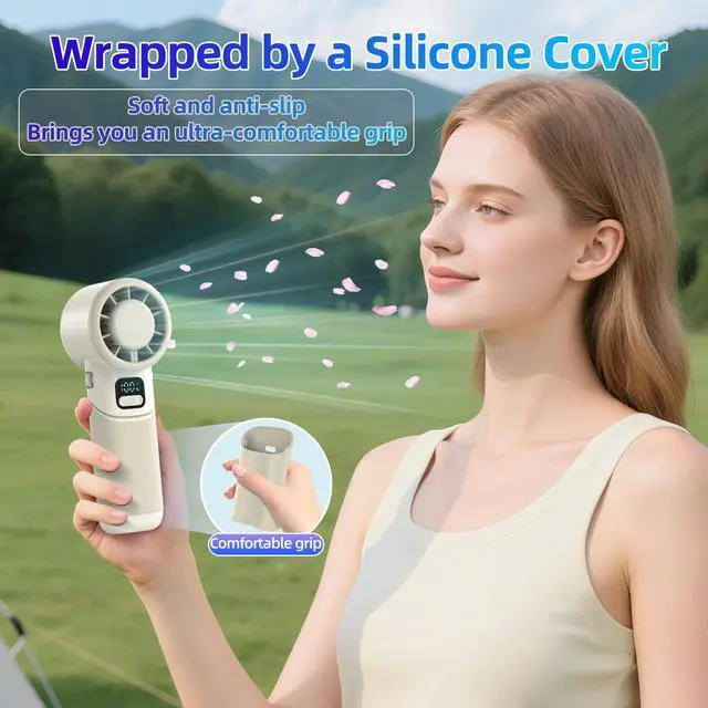 Alt view image 6 of 7 - Portable Handheld Turbo Fan, 4000mAh Rechargeable Mini Personal Fan, 5 Speeds, USB-C 90° Adjustable Desk Fan, Aroma Diffuser, Up to 12H Cooling for Travel, Office, Makeup, Beach, Cream Beige