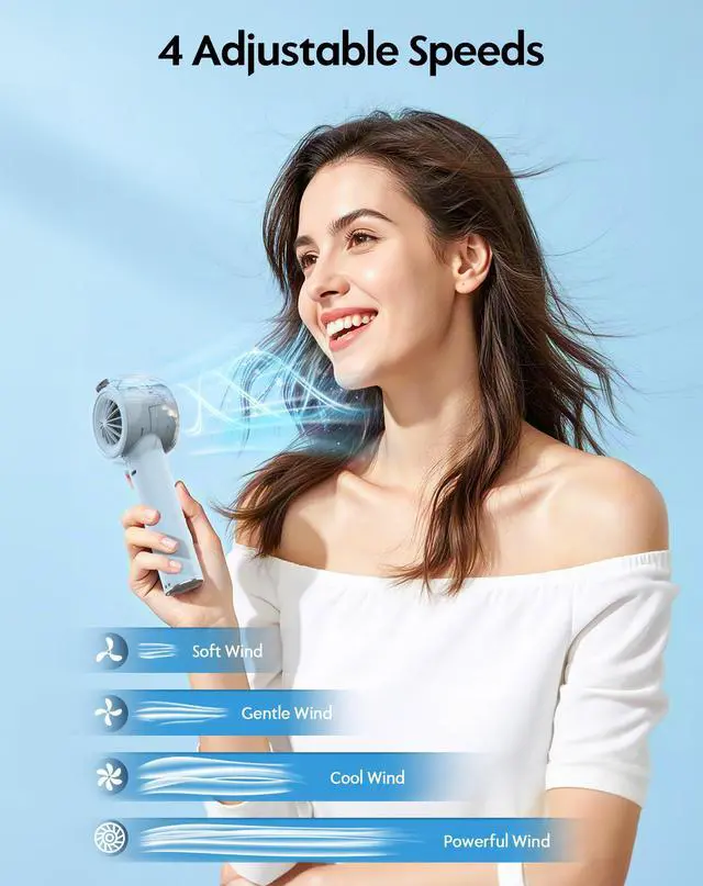 Alt view image 5 of 7 - Portable Misting Fan, Handheld Turbo Fan with Mist, 6000mAh Battery Rechargeable Personal Fans Mister 4-Speed, 25ml Water Spray Tank, Gifts for Women Men Home Office Travel Outdoor Camping