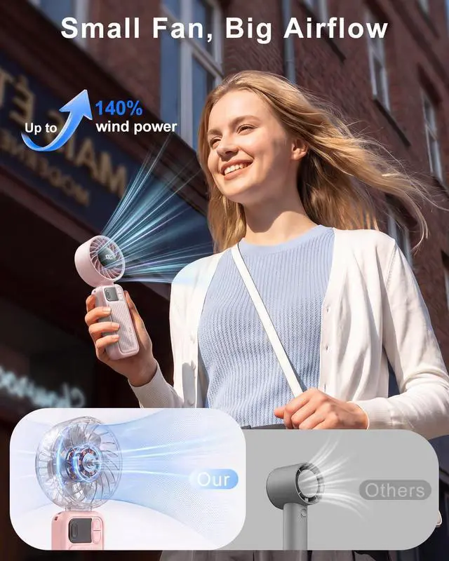 Alt view image 2 of 7 - Portable Handheld Fan,100 Speed Mini FansPersonal Cooling, 4000mAh Rechargeable Battery Max 16 Hours, 3-in-1 Desk & Hand & Neck, Summer Gift for Outdoor, Travel, Beach, Office (Pink)