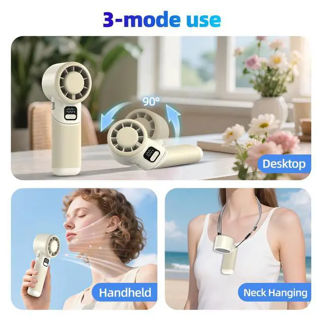 Alt view image 5 of 7 - Portable Handheld Turbo Fan, 4000mAh Rechargeable Mini Personal Fan, 5 Speeds, USB-C 90° Adjustable Desk Fan, Aroma Diffuser, Up to 12H Cooling for Travel, Office, Makeup, Beach, Cream Beige