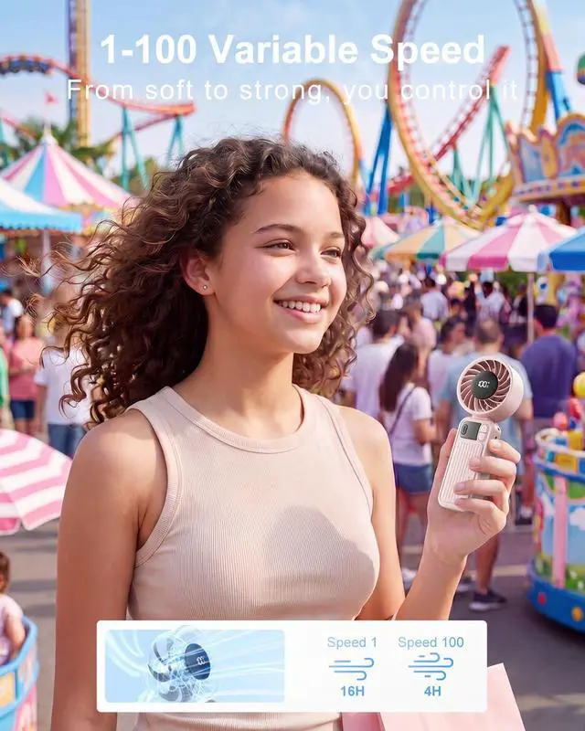 Alt view image 3 of 7 - Portable Handheld Fan,100 Speed Mini FansPersonal Cooling, 4000mAh Rechargeable Battery Max 16 Hours, 3-in-1 Desk & Hand & Neck, Summer Gift for Outdoor, Travel, Beach, Office (Pink)