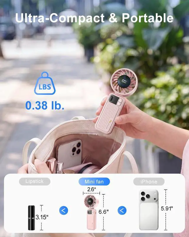 Alt view image 4 of 7 - Portable Handheld Fan,100 Speed Mini FansPersonal Cooling, 4000mAh Rechargeable Battery Max 16 Hours, 3-in-1 Desk & Hand & Neck, Summer Gift for Outdoor, Travel, Beach, Office (Pink)