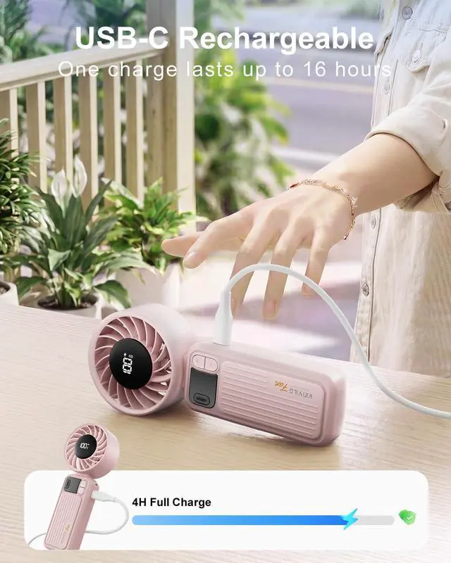 Alt view image 5 of 7 - Portable Handheld Fan,100 Speed Mini FansPersonal Cooling, 4000mAh Rechargeable Battery Max 16 Hours, 3-in-1 Desk & Hand & Neck, Summer Gift for Outdoor, Travel, Beach, Office (Pink)