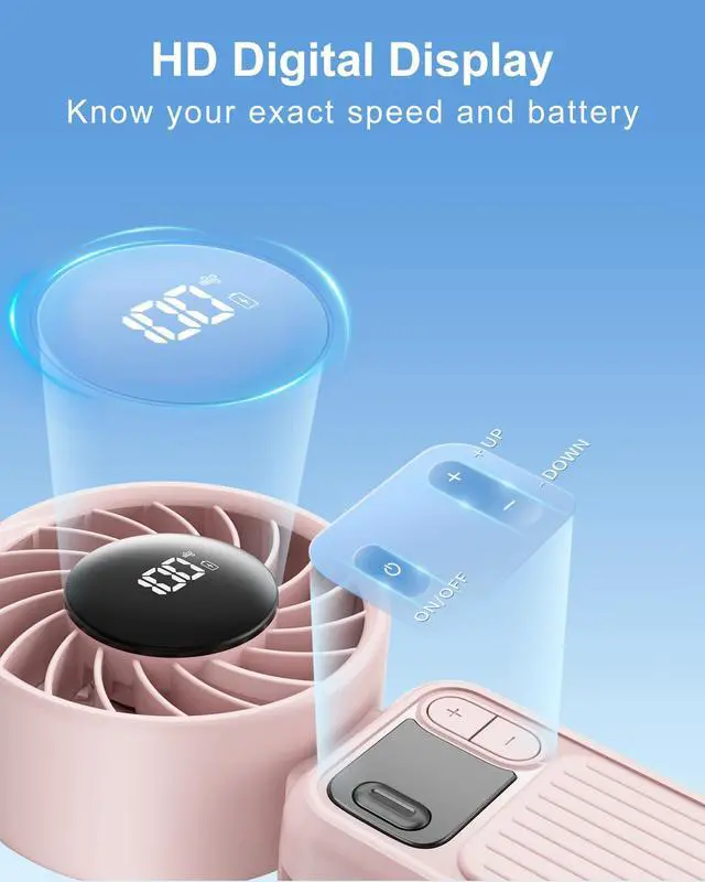 Alt view image 7 of 7 - Portable Handheld Fan,100 Speed Mini FansPersonal Cooling, 4000mAh Rechargeable Battery Max 16 Hours, 3-in-1 Desk & Hand & Neck, Summer Gift for Outdoor, Travel, Beach, Office (Pink)