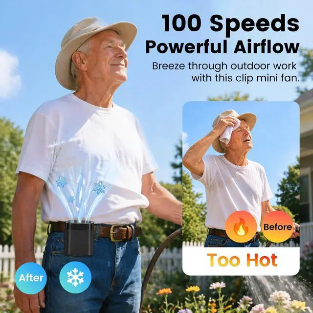 Alt view image 3 of 7 - Portable Rechargeable Waist Fan Bladeless, 24H Max Cooling, 100-Speed 20000RPM Turbo Cooling Battery Personal Fan, Hands-Free Shirt/Belt/Neck Fan for Work Outdoor Travel, Black