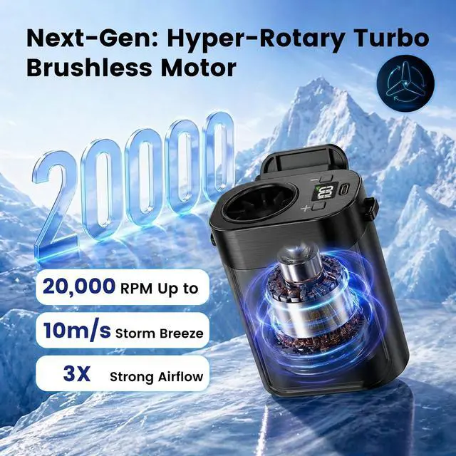 Alt view image 2 of 7 - Portable Rechargeable Waist Fan Bladeless, 24H Max Cooling, 100-Speed 20000RPM Turbo Cooling Battery Personal Fan, Hands-Free Shirt/Belt/Neck Fan for Work Outdoor Travel, Black