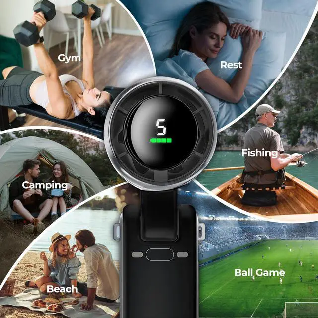 Alt view image 6 of 7 - Rechargeable Handheld Turbo Fan 5-Speed Cooling, Long-Lasting Battery up to 12H, 3-in-1 Mini Fan with Turbo Airflow Tech for Travel, Outdoor, Beach & Sports (Black)