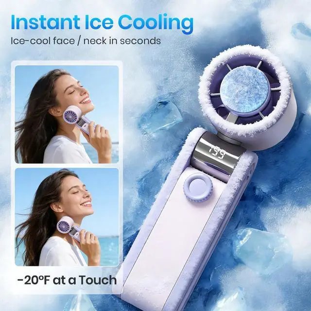 Alt view image 3 of 7 - Portable Handheld Mini Turbo Ice Cooling Fan, Rechargeable Neck Fans with 199 Speeds, 4000mAh Battery & 15000RPM Speed, Up to 12 Working Hours, 3 IN 1 Foldable Personal Fan for Travel/Home/Office