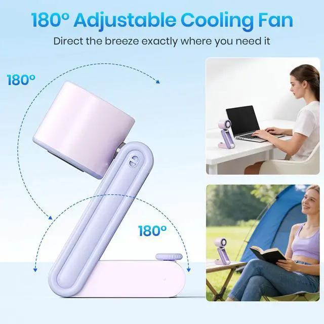 Alt view image 4 of 7 - Portable Handheld Mini Turbo Ice Cooling Fan, Rechargeable Neck Fans with 199 Speeds, 4000mAh Battery & 15000RPM Speed, Up to 12 Working Hours, 3 IN 1 Foldable Personal Fan for Travel/Home/Office