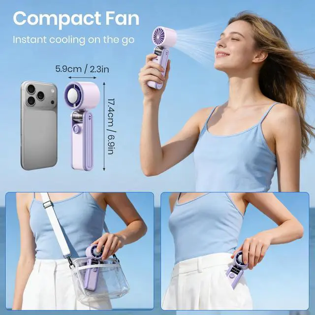 Alt view image 7 of 7 - Portable Handheld Mini Turbo Ice Cooling Fan, Rechargeable Neck Fans with 199 Speeds, 4000mAh Battery & 15000RPM Speed, Up to 12 Working Hours, 3 IN 1 Foldable Personal Fan for Travel/Home/Office