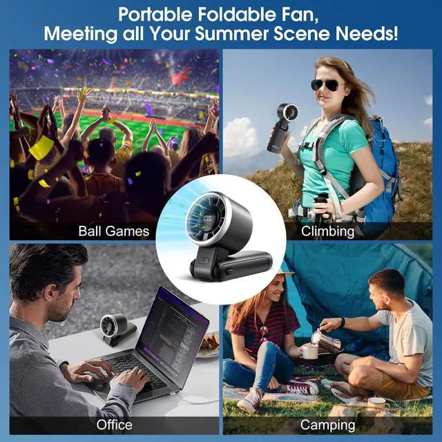Alt view image 5 of 7 - Portable Handheld Turbo Fan: 12m/s Strong Wind 15000RPM High Speed Mini Fan, 4000mAh Battery Rechargeable Personal Fan with LED Display, 3 in 1 Foldable Fan for Tech Gift, (Black)