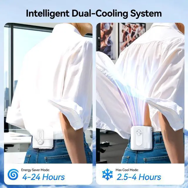 Alt view image 5 of 7 - Smart Portable Rechargeable Fan with Ice Cooler, 100-Speed, 20000RPM Turbo Cooling Personal Waist Fan, 4000mAh Wearable Neck & Belt Clip Fan for Work Camping Outdoor Hiking, White