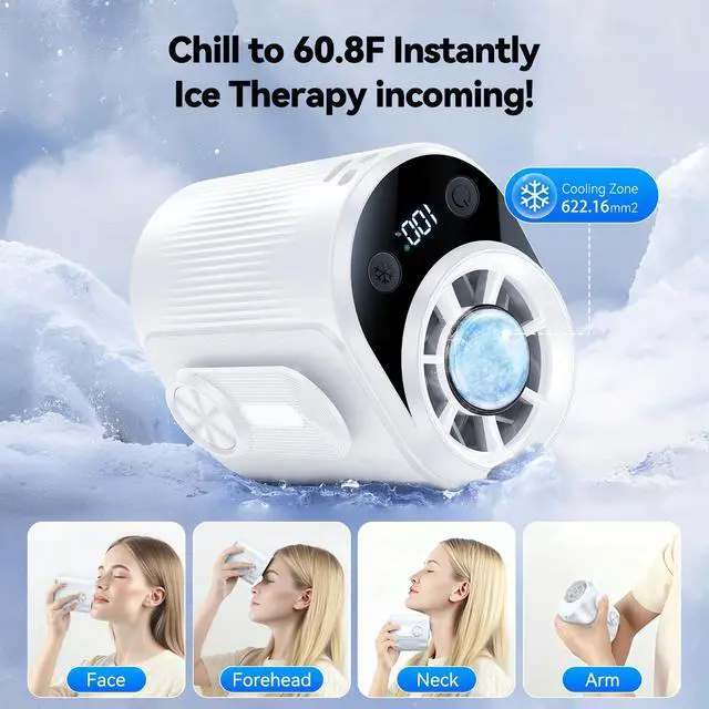 Alt view image 3 of 7 - Smart Portable Rechargeable Fan with Ice Cooler, 100-Speed, 20000RPM Turbo Cooling Personal Waist Fan, 4000mAh Wearable Neck & Belt Clip Fan for Work Camping Outdoor Hiking, White
