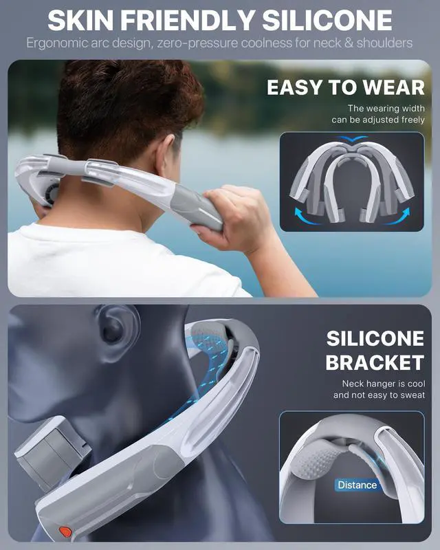 Alt view image 6 of 7 - Portable Neck Fan USB-C Rechargeable, with 6000mAh Battery, Hands-Free Personal Fan 6 Speeds, 6-20Hrs Cooling, Adjustable 11oz Lightweight, Neck Cooler for Outdoor Sports/Gym/Office