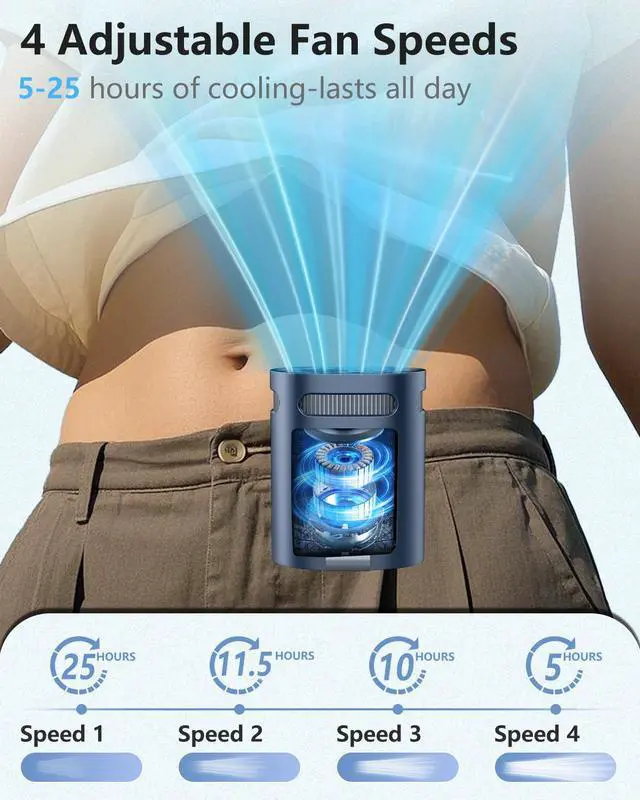 Alt view image 2 of 7 - Waist Fan Clip on Cold Air-Mini Lightweight Portable Fan Rechargeable Battery Powered,Small Personal Wearable Shirt Belt Hard Hat Hip Back Body Fans,Cooling Hanging Neck Cooler Ac for Men Women Kids