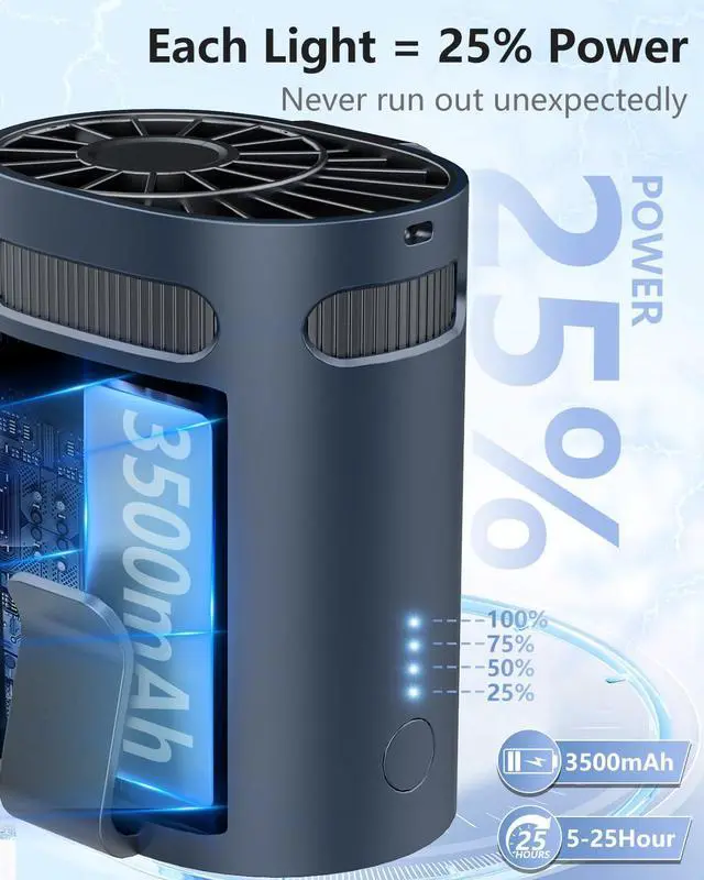Alt view image 6 of 7 - Waist Fan Clip on Cold Air-Mini Lightweight Portable Fan Rechargeable Battery Powered,Small Personal Wearable Shirt Belt Hard Hat Hip Back Body Fans,Cooling Hanging Neck Cooler Ac for Men Women Kids