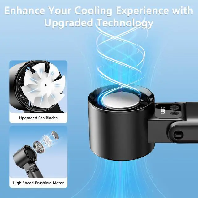 Alt view image 2 of 7 - Portable Handheld Fan, 12000RPM Powerful Hand Fan Foldable with Air Turbo Tech Cooling,Turbo Fan for Indoor Outdoor Activities, Travel, Working (Black)