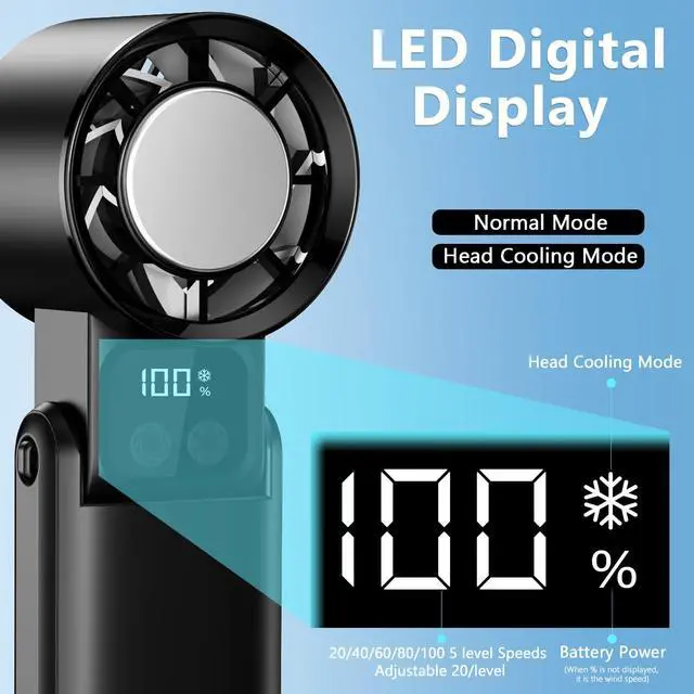 Alt view image 3 of 7 - Portable Handheld Fan, 12000RPM Powerful Hand Fan Foldable with Air Turbo Tech Cooling,Turbo Fan for Indoor Outdoor Activities, Travel, Working (Black)