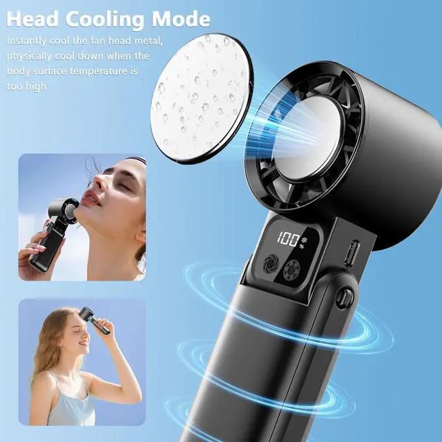 Alt view image 4 of 7 - Portable Handheld Fan, 12000RPM Powerful Hand Fan Foldable with Air Turbo Tech Cooling,Turbo Fan for Indoor Outdoor Activities, Travel, Working (Black)