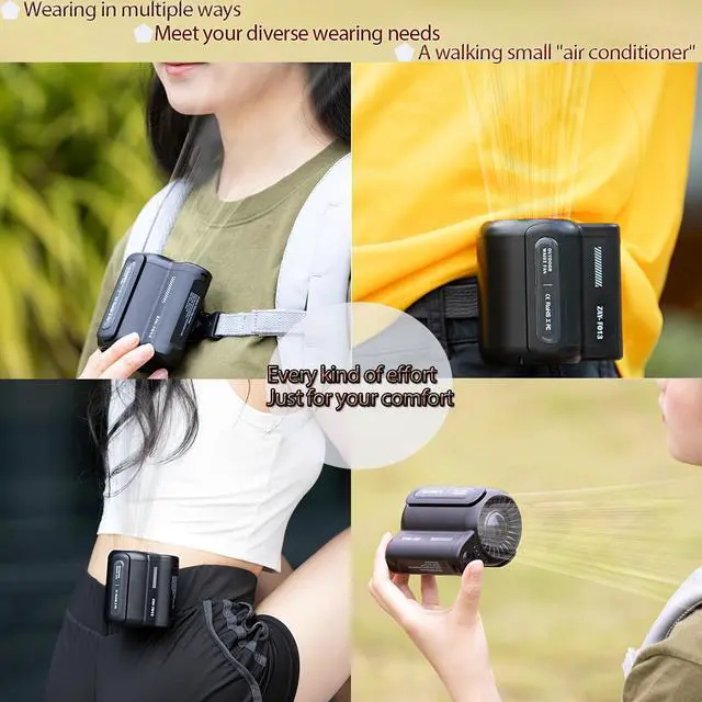 Alt view image 2 of 6 - Waist Fan Portable Rechargeable 4500mAh Battery Lasts 10 Hours, 3-Speed Personal Clip-On Fan, Hands-Free Wearable Mini Cooling Fans for Outdoor Work, Construction, Fishing, Camping