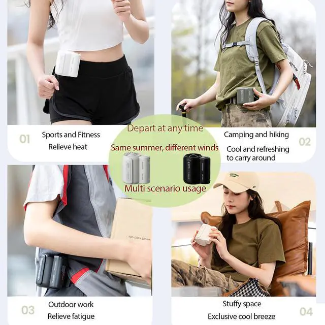 Alt view image 3 of 6 - Waist Fan Portable Rechargeable 4500mAh Battery Lasts 10 Hours, 3-Speed Personal Clip-On Fan, Hands-Free Wearable Mini Cooling Fans for Outdoor Work, Construction, Fishing, Camping