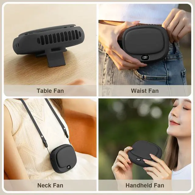 Alt view image 2 of 7 - Portable Neck Fan, Handheld Mini Fan, Personal Fan USB Rechargeable, 5 Speed Adjustable, Hands Free Wearable Fan for Kids Woman Man Home Outdoor Travel Black