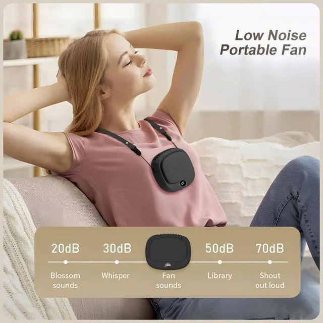 Alt view image 3 of 7 - Portable Neck Fan, Handheld Mini Fan, Personal Fan USB Rechargeable, 5 Speed Adjustable, Hands Free Wearable Fan for Kids Woman Man Home Outdoor Travel Black