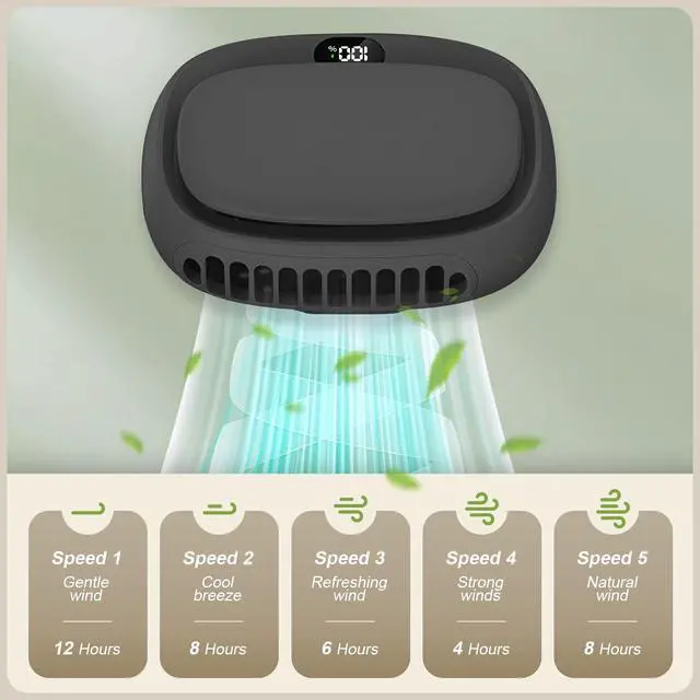 Alt view image 4 of 7 - Portable Neck Fan, Handheld Mini Fan, Personal Fan USB Rechargeable, 5 Speed Adjustable, Hands Free Wearable Fan for Kids Woman Man Home Outdoor Travel Black