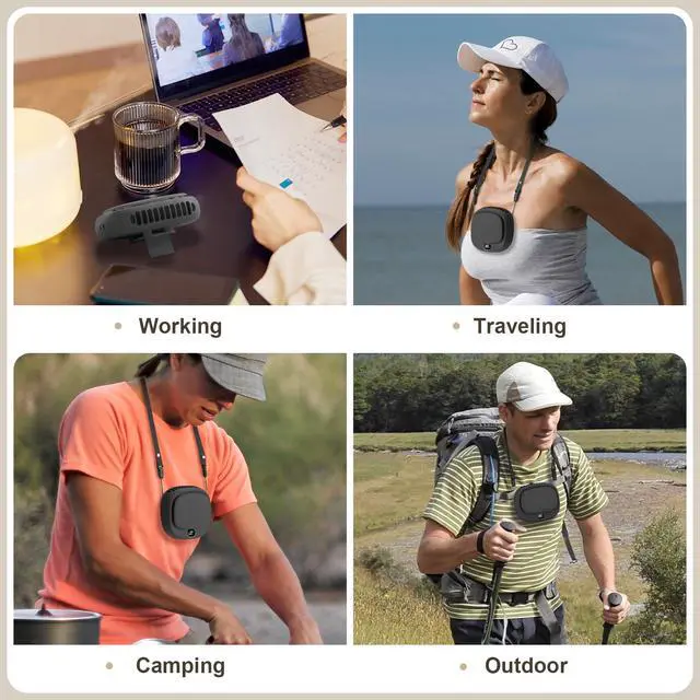 Alt view image 6 of 7 - Portable Neck Fan, Handheld Mini Fan, Personal Fan USB Rechargeable, 5 Speed Adjustable, Hands Free Wearable Fan for Kids Woman Man Home Outdoor Travel Black