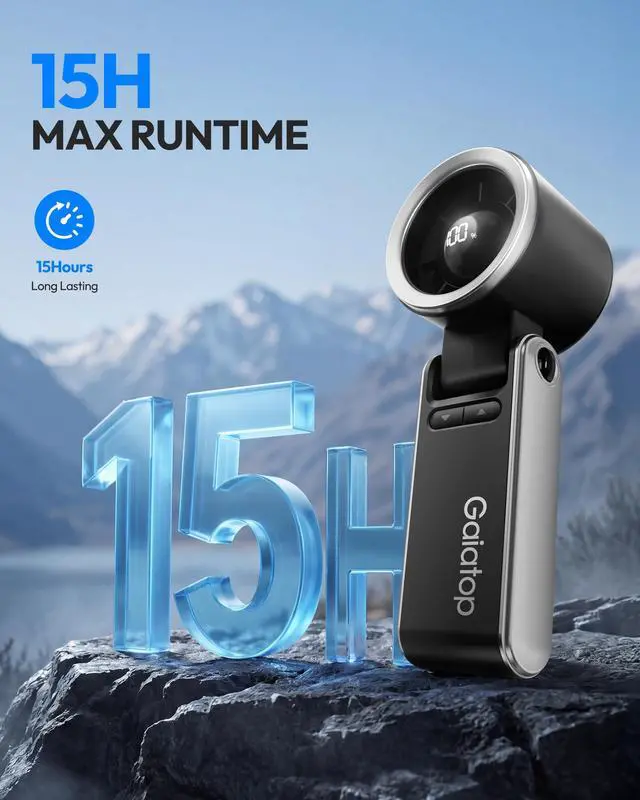 Alt view image 5 of 7 - Portable Handheld Turbo Fan, 15 Hrs Cooling, 180° Foldable 4-in-1 Hand Held Fans, 6-Speed (1-100) Personal Mini Handheld Fans, Small Portable Fan for Travel, Working, Outdoor Women Gifts Black