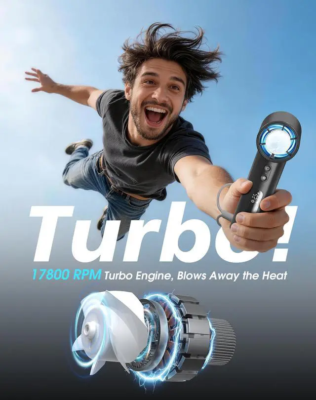 Alt view image 2 of 7 - Portable Handheld Fan with Ice Cooler, Turbo Power 17800 RPM, Fast Charge, Digital Display, 100 Speeds Adjustable, Personal Fan Gifts for Women Makeup Travel Cruise Camping Outdoor, Black