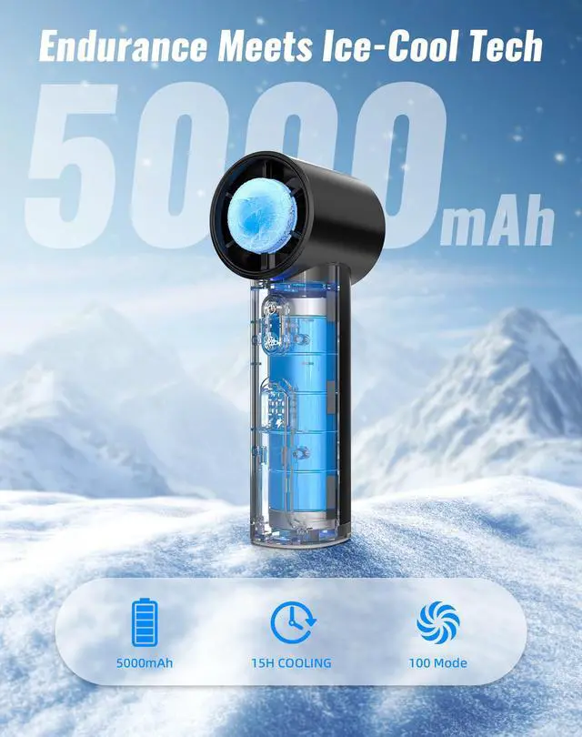 Alt view image 4 of 7 - Portable Handheld Fan with Ice Cooler, Turbo Power 17800 RPM, Fast Charge, Digital Display, 100 Speeds Adjustable, Personal Fan Gifts for Women Makeup Travel Cruise Camping Outdoor, Black