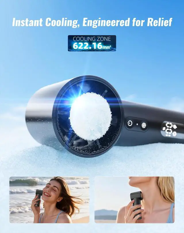 Alt view image 5 of 7 - Portable Handheld Fan with Ice Cooler, Turbo Power 17800 RPM, Fast Charge, Digital Display, 100 Speeds Adjustable, Personal Fan Gifts for Women Makeup Travel Cruise Camping Outdoor, Black