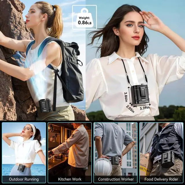 Alt view image 7 of 7 - 12000MAh Portable Waist Fan, 100 Speeds 17000RPM Strong Airflow, Belt Fan with up to 45H of Working Time, Flashlight Hands-Free Hanging Neck Fans,Rechargeable Wearable Personal Fans for Outdoor