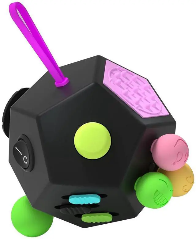 Main image of Fidget Dodecagon 12-Side Fidget Toys Cube Relieves Stress and Anxiety Anti Depression Travel Toy Stocking Stuffers for Kids Gifts for Children and Adults (B2 Black Colorful)