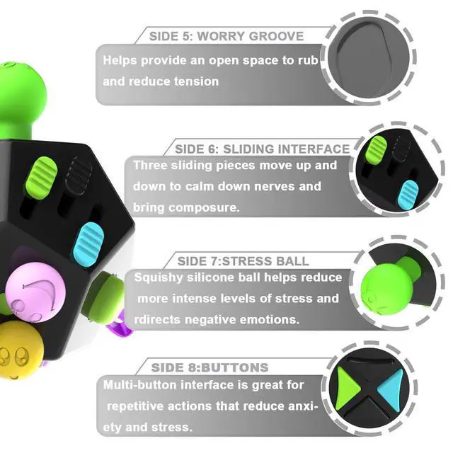 Alt view image 5 of 7 - Fidget Dodecagon 12-Side Fidget Toys Cube Relieves Stress and Anxiety Anti Depression Travel Toy Stocking Stuffers for Kids Gifts for Children and Adults (B2 Black Colorful)