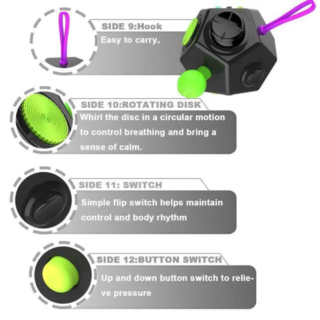 Alt view image 6 of 7 - Fidget Dodecagon 12-Side Fidget Toys Cube Relieves Stress and Anxiety Anti Depression Travel Toy Stocking Stuffers for Kids Gifts for Children and Adults (B2 Black Colorful)