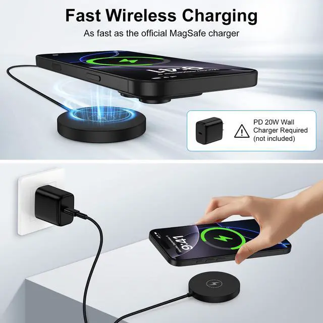 Alt view image 2 of 7 - 15W Wireless Charger Pad Magnetic Fast Charging for iPhone 17E/17 Air/17 Pro/17 Pro Max/16E/16 Pro Max,Wireless Charging Mat with 4FT USB C/USB A Port cargador inalámbrico Samsung Galaxy S26 Ultra S26