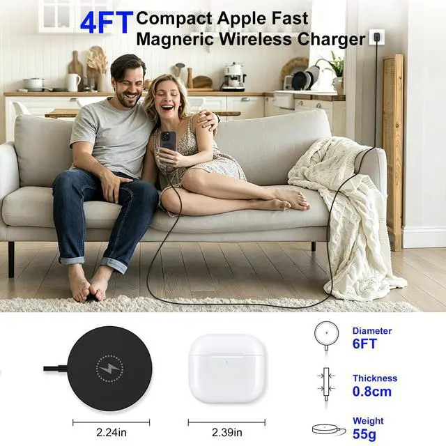 Alt view image 4 of 7 - 15W Wireless Charger Pad Magnetic Fast Charging for iPhone 17E/17 Air/17 Pro/17 Pro Max/16E/16 Pro Max,Wireless Charging Mat with 4FT USB C/USB A Port cargador inalámbrico Samsung Galaxy S26 Ultra S26