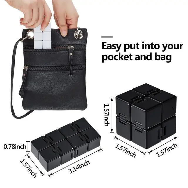 Alt view image 2 of 7 - 2 Packs Cube Toys Fidget Blocks Mini Cube Desk Toy Stress and Anxiety Relief Durable ADHD Hand Held Toys Black and White for Kids Adults Relieving Sensory