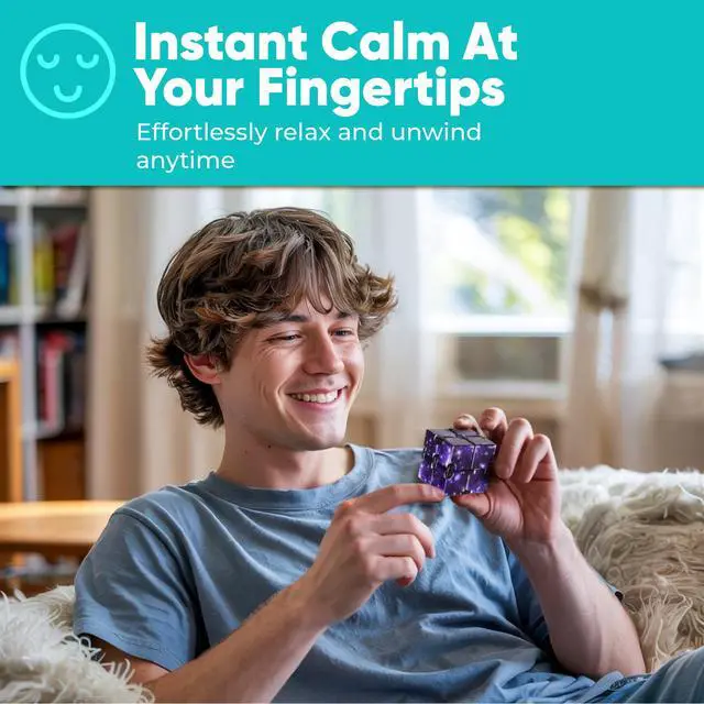 Alt view image 4 of 7 - 2 Pack Infinity Fidget Cube Pocket Fidget Toys for Kids & Adults Quiet Folding Desk Fidget with Smooth Hinges, Durable ABS, Portable Sensory Cube