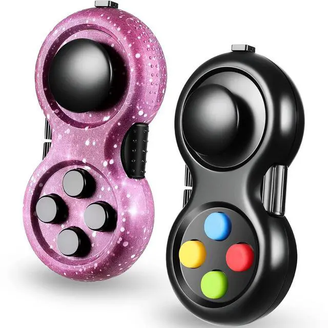 Main image of 2 Pcs Fidget Toys for Adults Controller Fidget Pad Stress Relief Cube Clicker Game Controller Sensory Educational Toy for ADHD Autism Relief Stress Anxiety(Starry Purple and Black Style)
