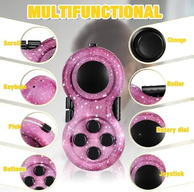 Alt view image 3 of 7 - 2 Pcs Fidget Toys for Adults Controller Fidget Pad Stress Relief Cube Clicker Game Controller Sensory Educational Toy for ADHD Autism Relief Stress Anxiety(Starry Purple and Black Style)