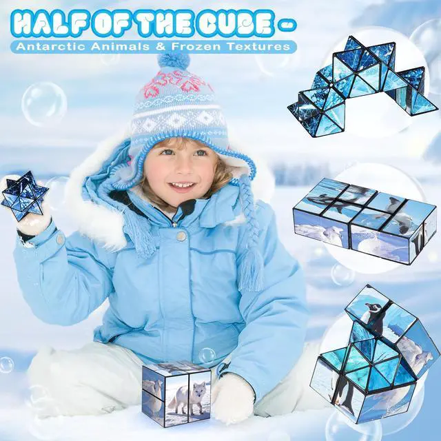 Alt view image 3 of 7 - 2 in 1 Magic Cube Set, Fidget Toy for Kids Adults, Yoshimoto Cube for Ages 8-12, Arctic/Antarctic Animals Puzzle Cube Fun Toy for Boys Girls (Polar Series)