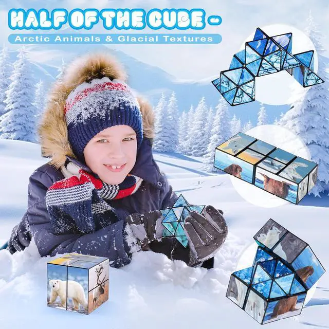 Alt view image 4 of 7 - 2 in 1 Magic Cube Set, Fidget Toy for Kids Adults, Yoshimoto Cube for Ages 8-12, Arctic/Antarctic Animals Puzzle Cube Fun Toy for Boys Girls (Polar Series)