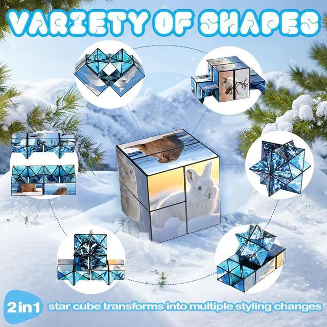 Alt view image 2 of 7 - 2 in 1 Magic Cube Set, Fidget Toy for Kids Adults, Yoshimoto Cube for Ages 8-12, Arctic/Antarctic Animals Puzzle Cube Fun Toy for Boys Girls (Polar Series)