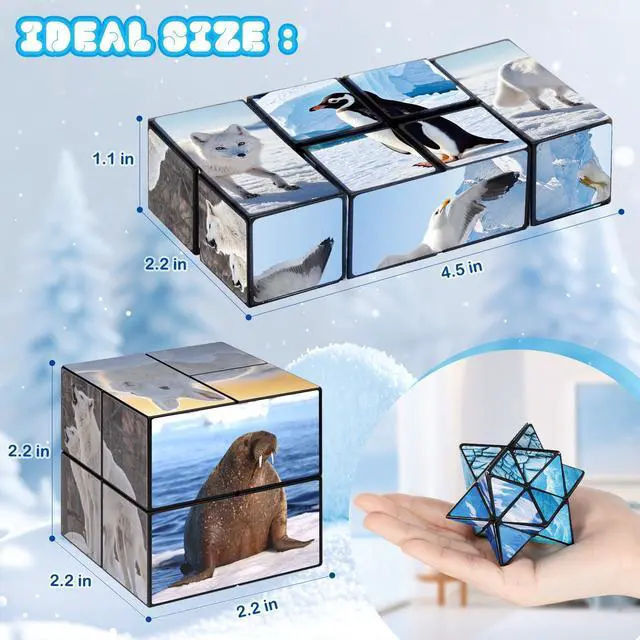 Alt view image 5 of 7 - 2 in 1 Magic Cube Set, Fidget Toy for Kids Adults, Yoshimoto Cube for Ages 8-12, Arctic/Antarctic Animals Puzzle Cube Fun Toy for Boys Girls (Polar Series)