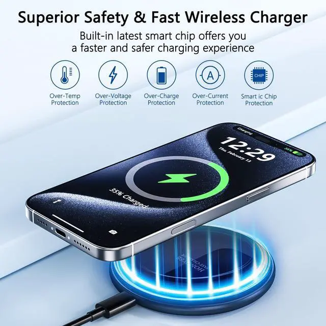 Alt view image 6 of 7 - 20W Wireless Charger, Wireless Charging Pad 20W Wireless Fast Charger Compatible with iPhone 17/17 Pro Max/16/15/14/13/12//11 Series; Samsung Galaxy S25/S24/S23/S22/S21/S20, AirPods Pro 3