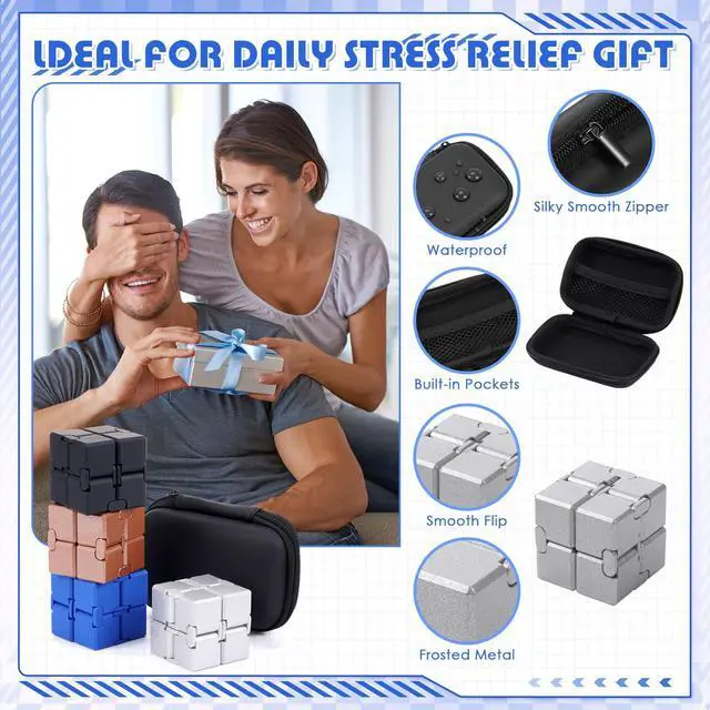 Alt view image 3 of 7 - 4 Pcs Infinity Cube Fidget Toys Adults Infinite Magic Fidget Cube with Case, Finger Gadget Portable Anxiety Stress Relieving Christmas Toys Gift Compatible with ADD ADHD OCD